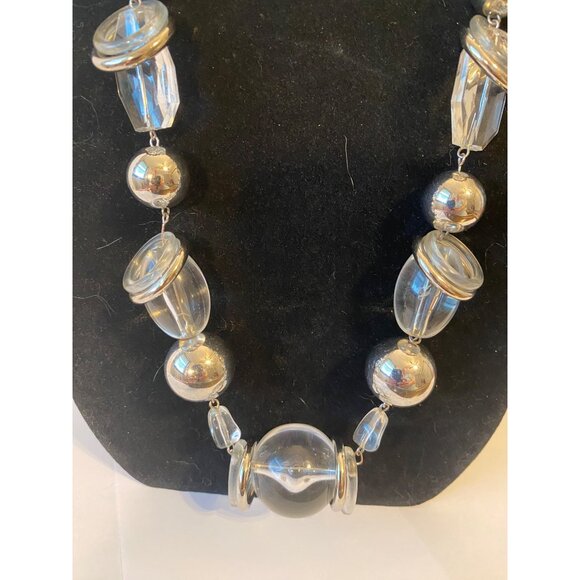 Vintage Chicos Clear & Silver Beaded Necklace With Chunky Chain & Orb Accents 36 - Picture 1 of 8